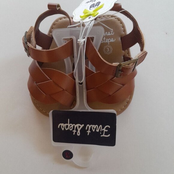Baby Girls Tan Faux Leather Sandals Size 3 - Picture 1 of 6